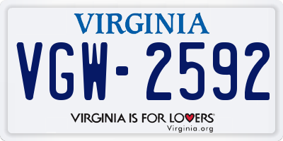 VA license plate VGW2592