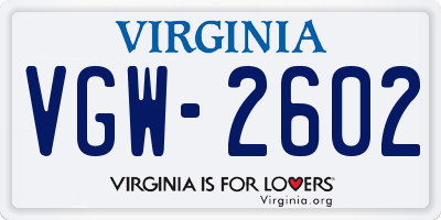 VA license plate VGW2602