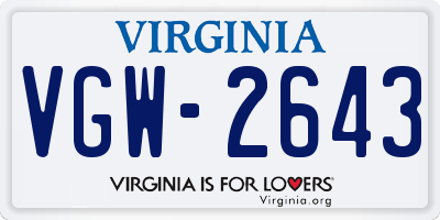 VA license plate VGW2643