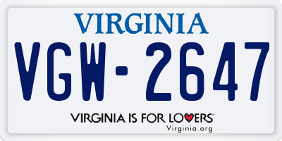 VA license plate VGW2647