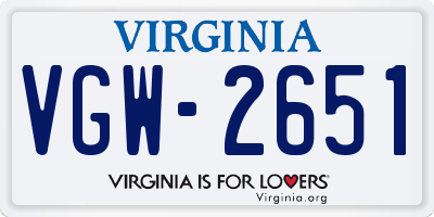 VA license plate VGW2651