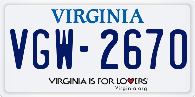VA license plate VGW2670
