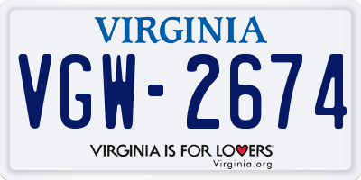 VA license plate VGW2674