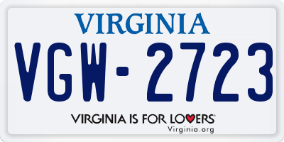 VA license plate VGW2723