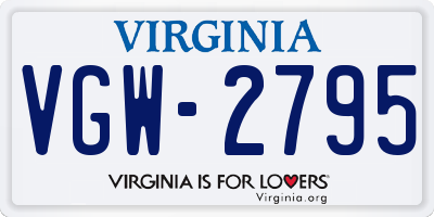 VA license plate VGW2795