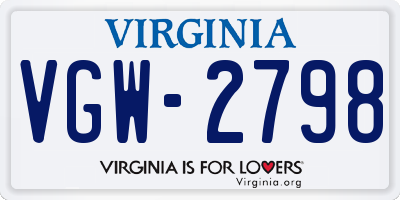 VA license plate VGW2798