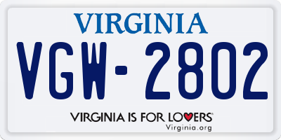 VA license plate VGW2802