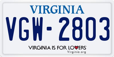 VA license plate VGW2803