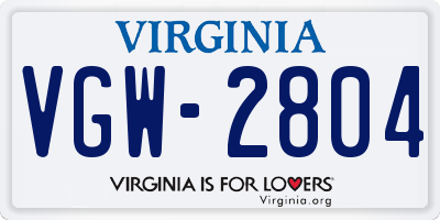 VA license plate VGW2804