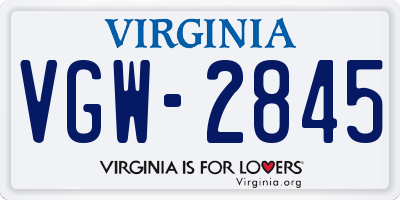 VA license plate VGW2845