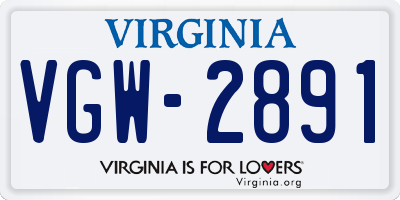 VA license plate VGW2891