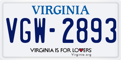 VA license plate VGW2893