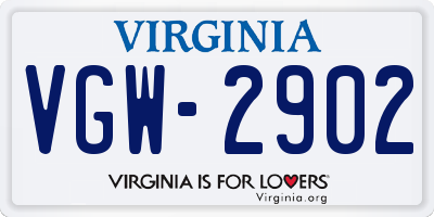 VA license plate VGW2902