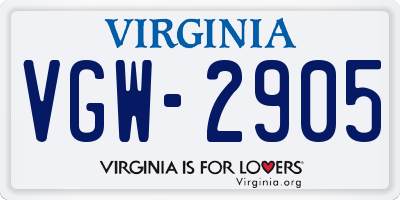 VA license plate VGW2905