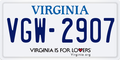 VA license plate VGW2907