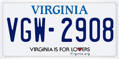 VA license plate VGW2908