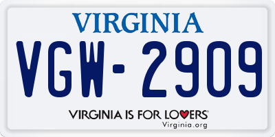 VA license plate VGW2909