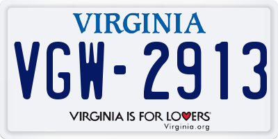 VA license plate VGW2913