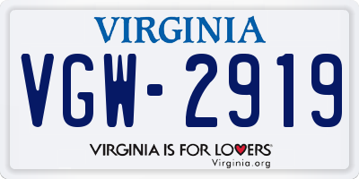 VA license plate VGW2919