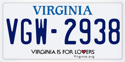 VA license plate VGW2938