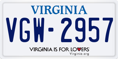 VA license plate VGW2957