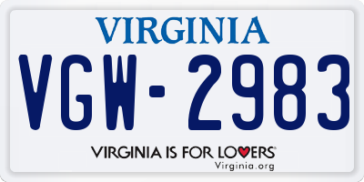 VA license plate VGW2983