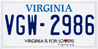 VA license plate VGW2986