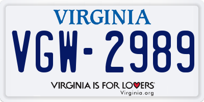 VA license plate VGW2989