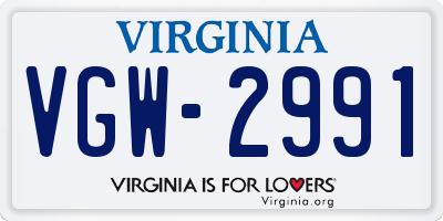 VA license plate VGW2991