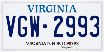 VA license plate VGW2993