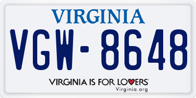VA license plate VGW8648