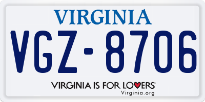 VA license plate VGZ8706