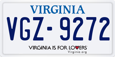 VA license plate VGZ9272