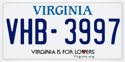VA license plate VHB3997