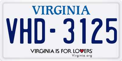 VA license plate VHD3125