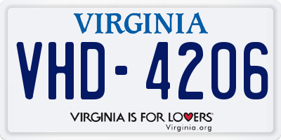 VA license plate VHD4206