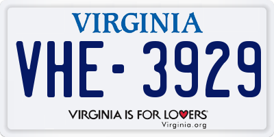 VA license plate VHE3929