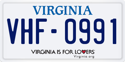 VA license plate VHF0991