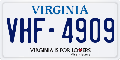 VA license plate VHF4909