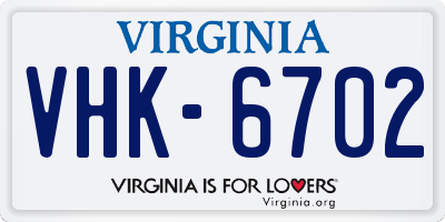 VA license plate VHK6702
