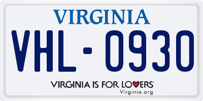 VA license plate VHL0930