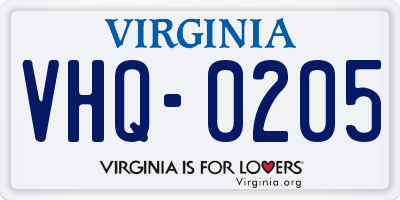 VA license plate VHQ0205