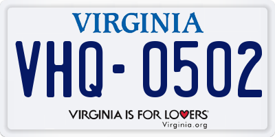 VA license plate VHQ0502