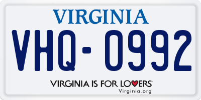 VA license plate VHQ0992