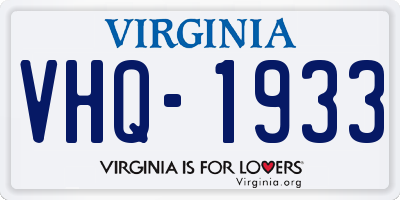VA license plate VHQ1933