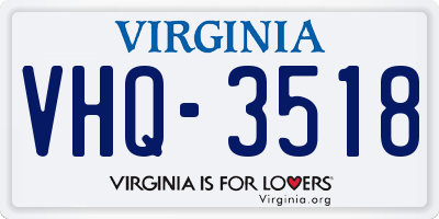 VA license plate VHQ3518