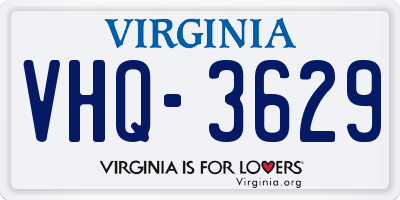 VA license plate VHQ3629