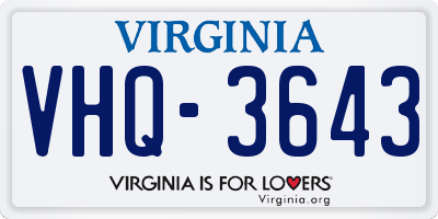 VA license plate VHQ3643