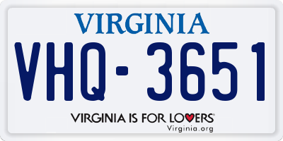 VA license plate VHQ3651