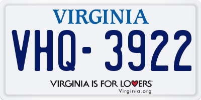 VA license plate VHQ3922